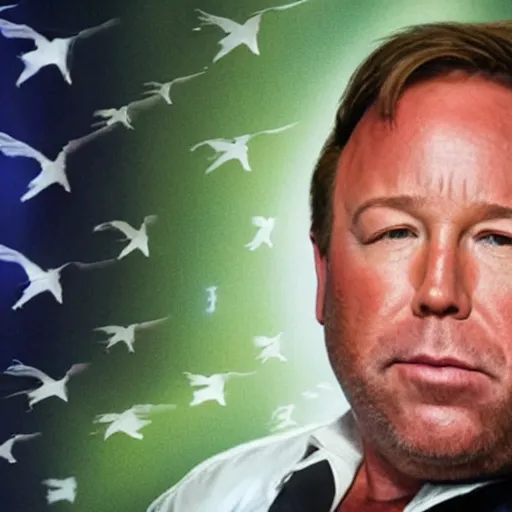 Image similar to Alex Jones floating peacefully above all his problems