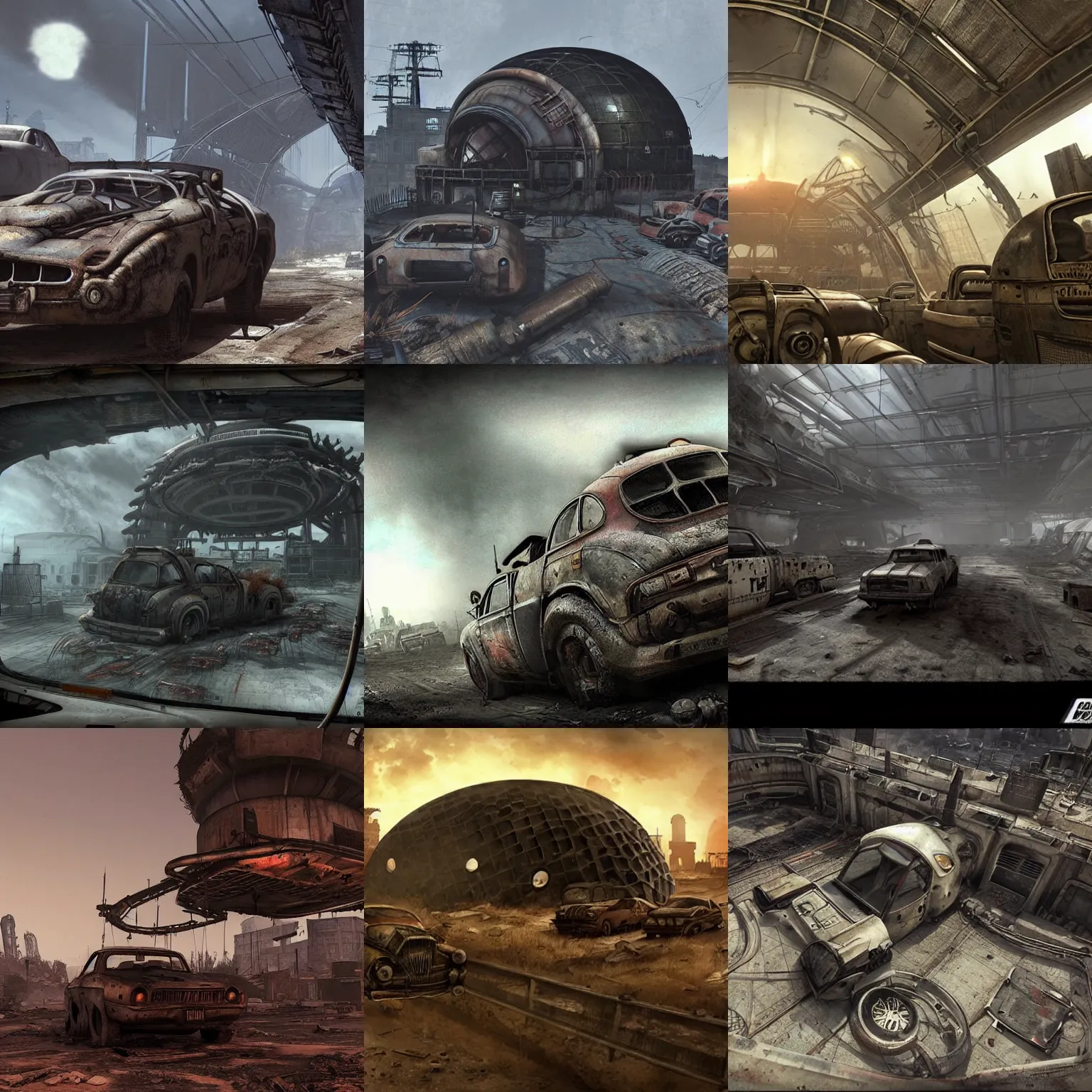 Prompt: a post-apocalyptic futuristic huge auto dome in the style of mad-max in the style of fallout in the style of metro:2033 trending on artstation deviantart Pinterest detailed realistic HD 8k High Resolution