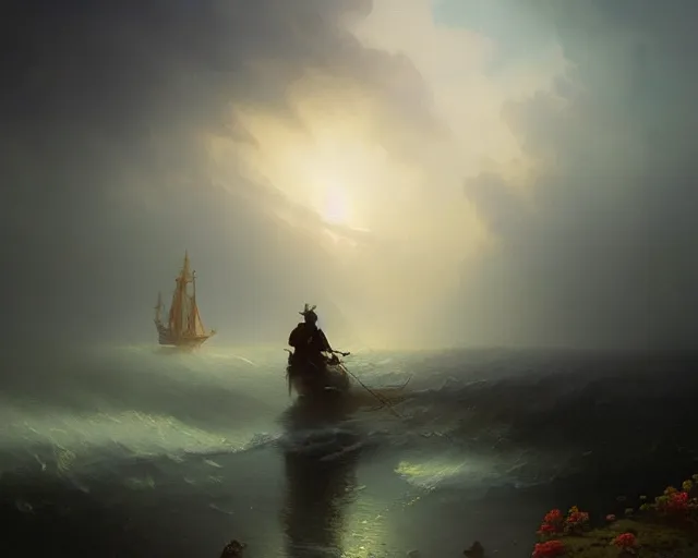 Prompt: photography of ivan aivazovksy, deep focus, d & d, fantasy, intricate, elegant, highly detailed, digital painting, artstation, concept art, matte, sharp focus, illustration, hearthstone, art by artgerm and greg rutkowski and alphonse mucha