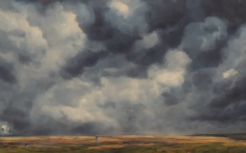 Prompt: rockets, ominous sky, oil on canvas, by edelfelt