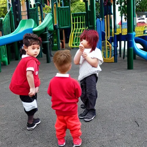 Image similar to gangsta toddlers gang selling drugs in the playground