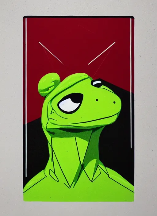 Image similar to symmetry!! portrait of kermit by sachin teng, organic, cables, matte painting, geometric shapes, hard edges! graffiti, street art