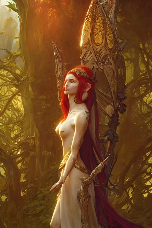 Image similar to beautiful elven princess, accurate anatomy, only two hands, highly detailed, digital painting, artstation, concept art, smooth, sharp focus, illustration, Unreal Engine 5, 8K, art by Michael Whelan and greg rutkowski and alphonse Mucha