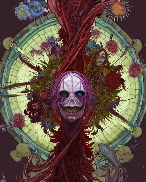Prompt: the platonic ideal of flowers, rotting, insects and praying of cletus kasady carnage davinci dementor chtulu mandala ponyo dinotopia bioshock the witcher, d & d, fantasy, ego death, decay, dmt, psilocybin, concept art by randy vargas and greg rutkowski and ruan jia and alphonse mucha