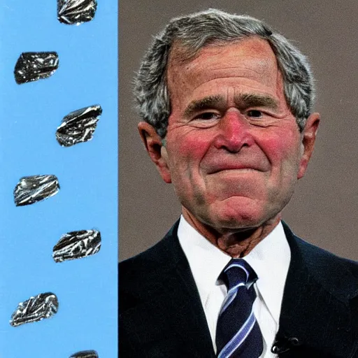 Prompt: george bush wearing tinfoil ski mask