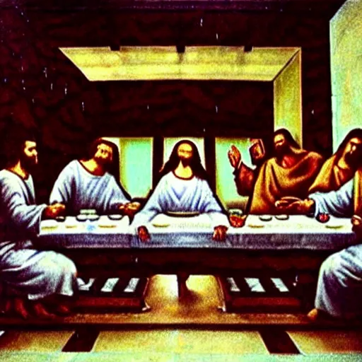 Prompt: Mc Donalds as the last supper with Ronald as Jesus