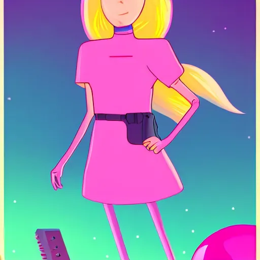 Prompt: Princess Bubblegum from Adventure Time, high details, synthwave, sharp, illustration, 8k, colorful