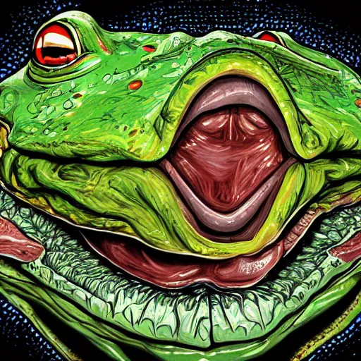 Prompt: a frog inside a persons throat, digital art, hyper detailed