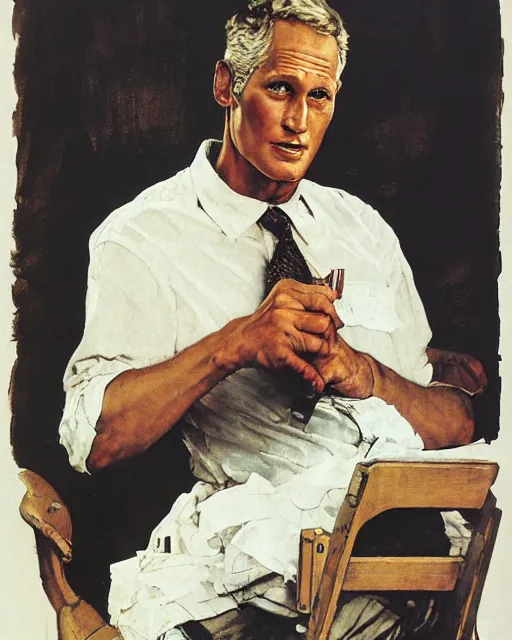 Prompt: portrait of paul newman by norman rockwell