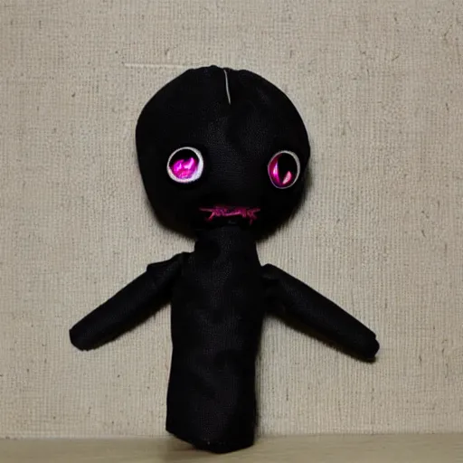 Image similar to creepy doll cursed witchcraft black eyes toy Lovecraftian dark blackness simple doll