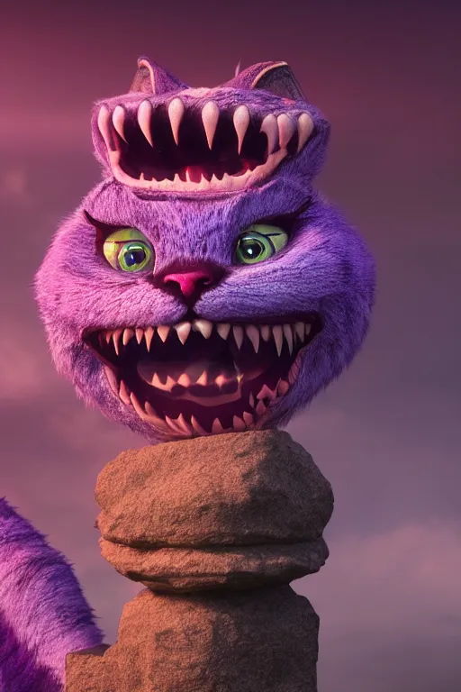 Image similar to cheshire cat vanishing vfx, burning vfx, vanishing vfx, made with blender, highly detailed, artstation, volumetric lighting, concept