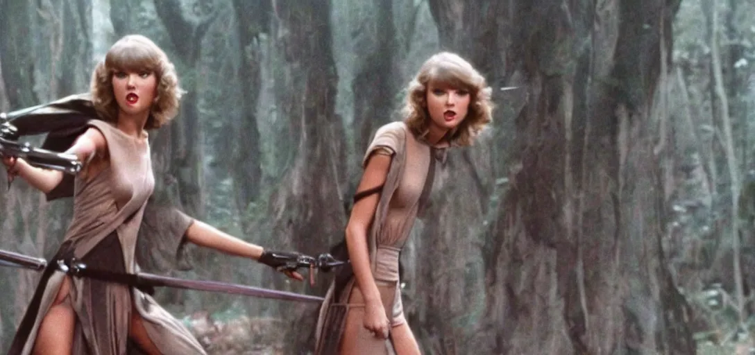 Image similar to a still of Taylor Swift in Return of the jedi 1983