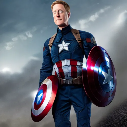 Image similar to if Alan Tudyk was captain America, cinematic, epic, cool, photo realistic, 4k, high detail