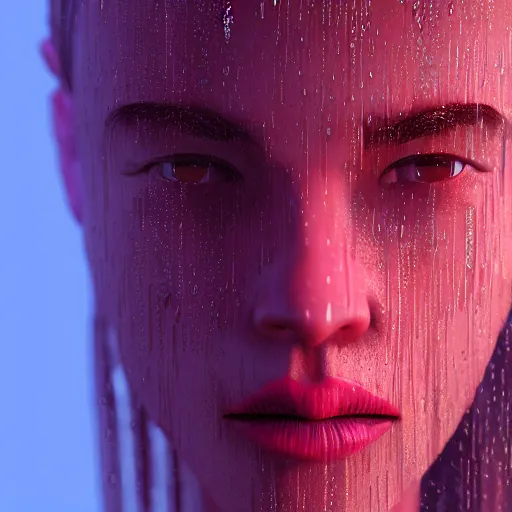 Prompt: human portrait made out of rain, beautiful, neon, epic detail, rendered in octane, unreal engine