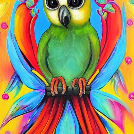 Prompt: beautiful acrylic painting of an adorable parrot, by jeremiah ketner