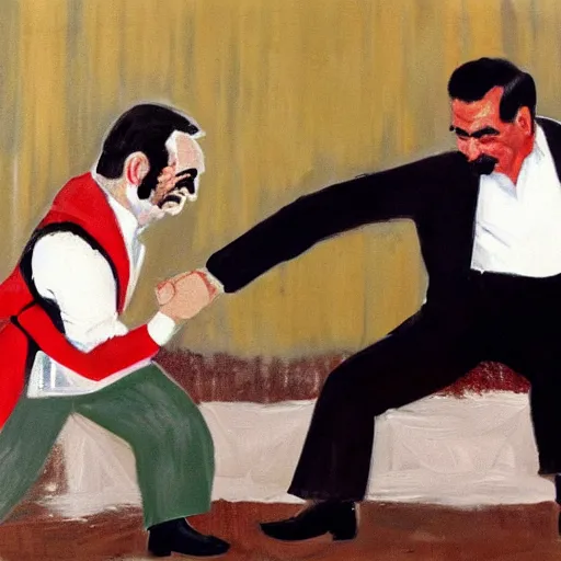 Image similar to Painting of George H.W. Bush punching Saddam Hussein in the stomach