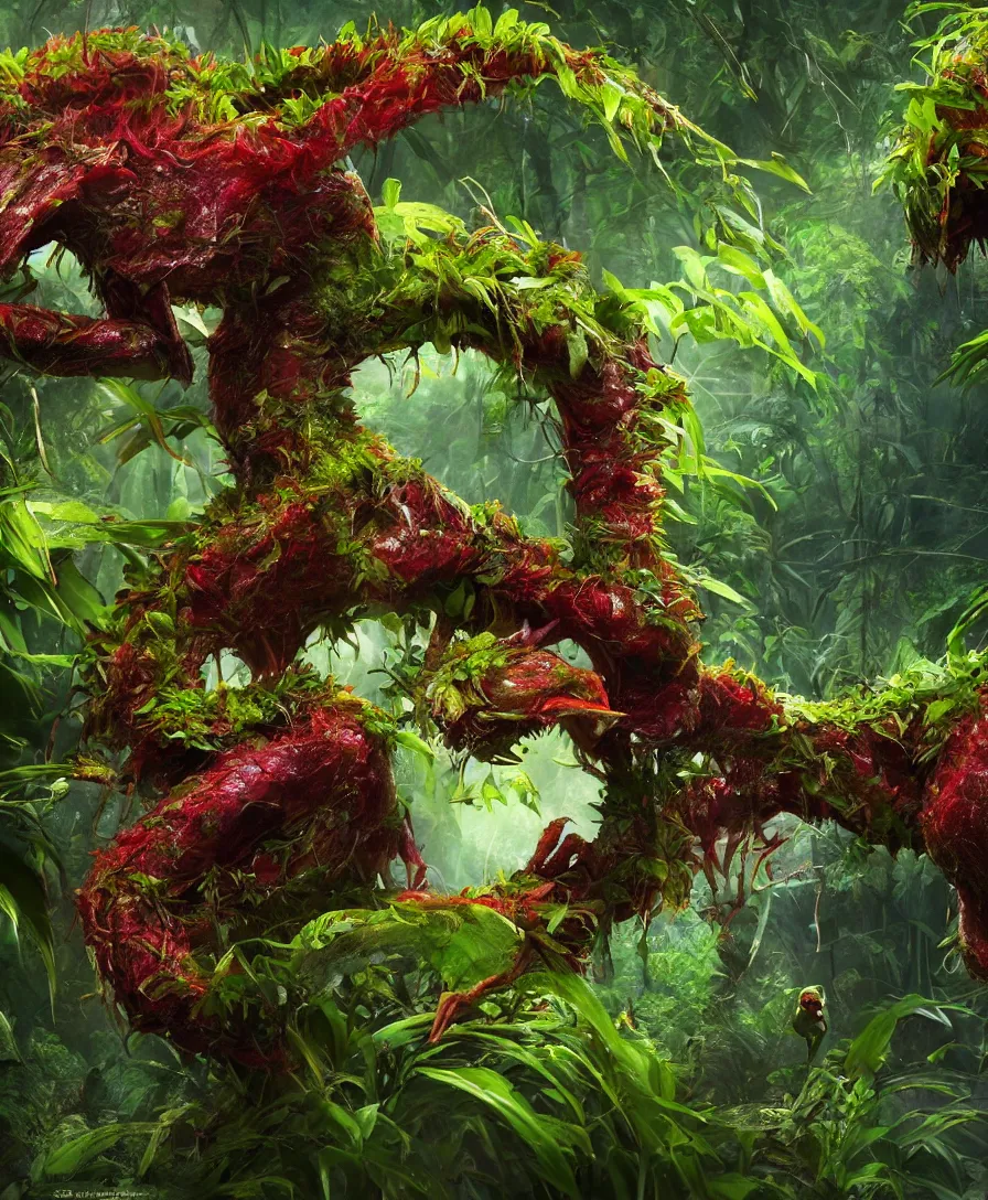 Prompt: beautiful cute carnivorous plant monster in the jungle, epic, cinematic view, 8k, ultra realistic, vibrant colors, photo realism, trending artstation, octane render