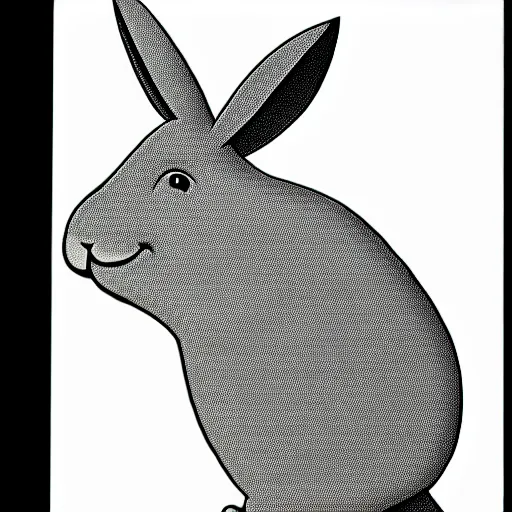 Image similar to book illustration of big chungus, book illustration, monochromatic, white background, black and white image