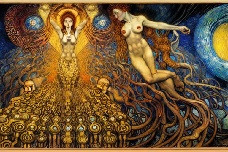 Image similar to Divine Chaos Engine by Karol Bak, Jean Delville, William Blake, Gustav Klimt, and Vincent Van Gogh, symbolist, visionary