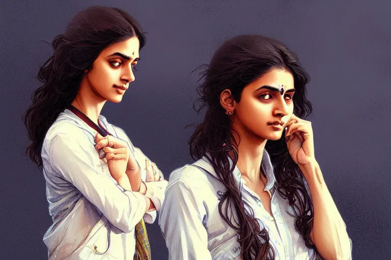 Image similar to Anxious pretty pale young Indian doctor wearing jeans at the airport, portrait, elegant, intricate, digital painting, artstation, concept art, smooth, sharp focus, illustration, art by artgerm and greg rutkowski and alphonse mucha