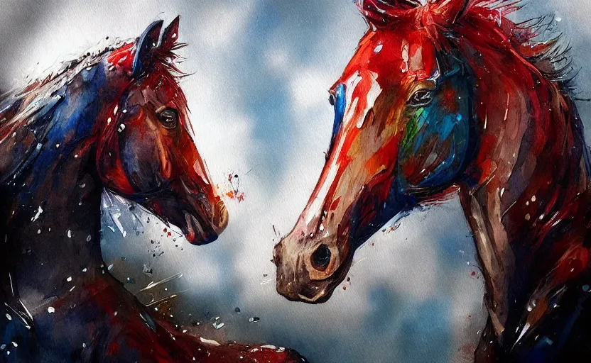 Image similar to a painting of pepsihorse trending on artstation in the style of greg rutkowski, 3 d, watercolor, beautiful, horse, pepsi