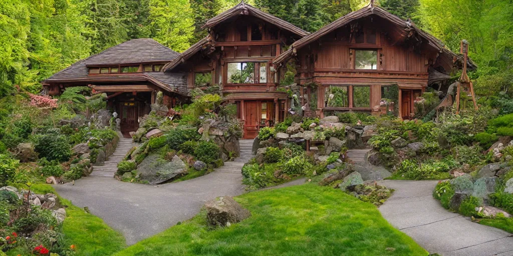 Image similar to residence in the style of rivendell, washington state