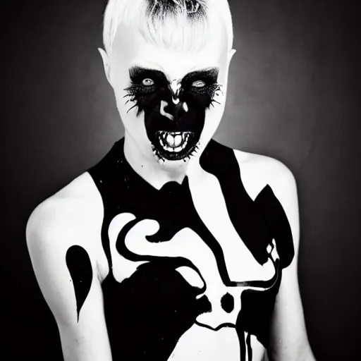 Prompt: photoshoot die antwoord black and white freaky alien