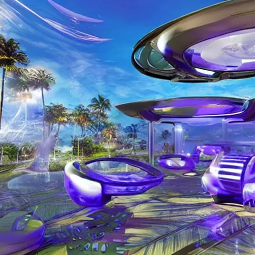 Image similar to futuristic paradise, real life picture, futuristic