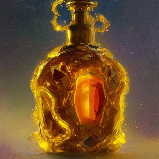 Prompt: golden flask, colored tornado, crystals, greg rutkowski, john singer sargent, trending on artstation, oil painting, intricate