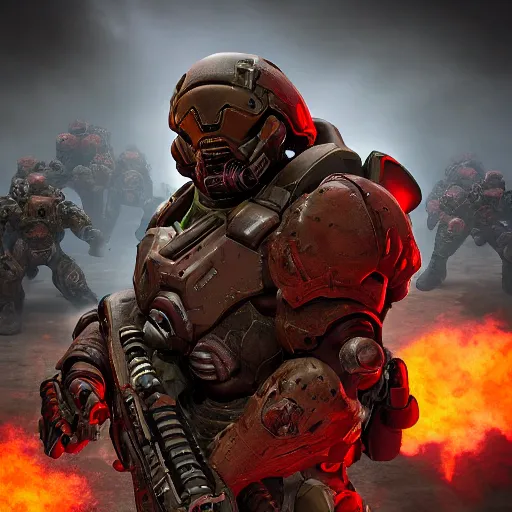 Image similar to doom slayer as american soldier, photography