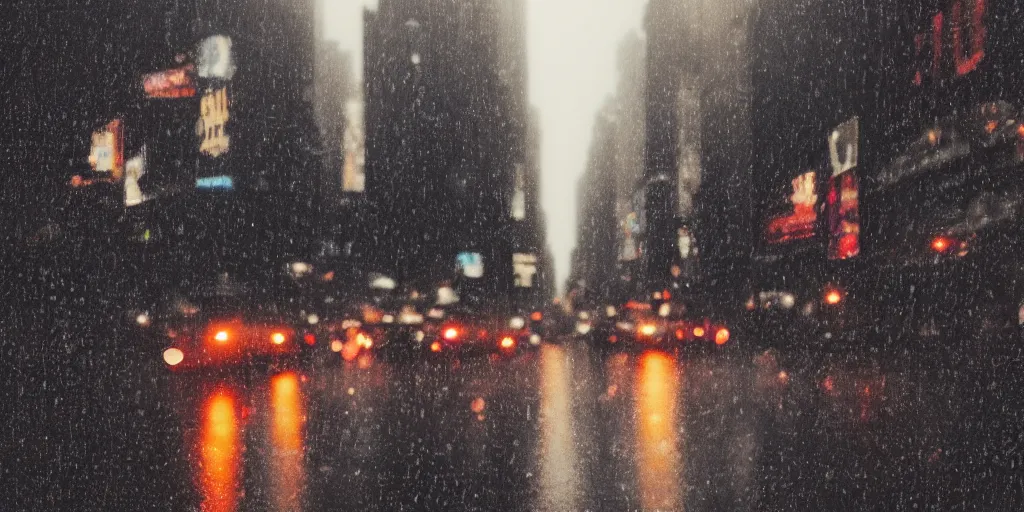 Prompt: cityscape new york blade runner helios 44-2 photography art fine art rain