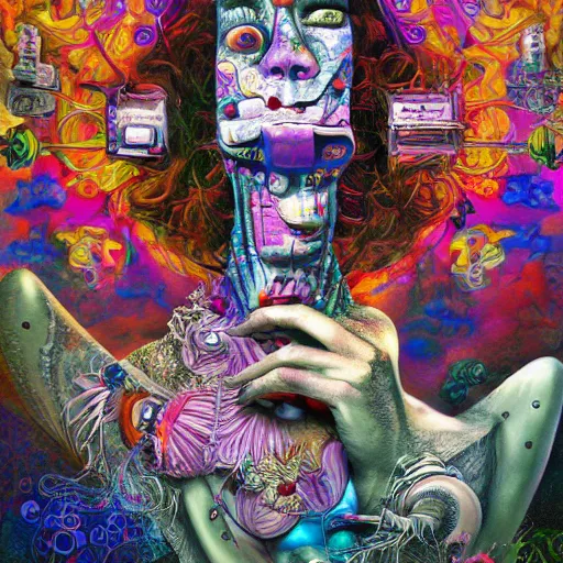 Prompt: beautiful, insane, bizarre, wacky, mixed media collage, dadaist, picasso, giraud, kinkade, artstation, vivid, hyper detailed, digital art, deep and dense coloration,