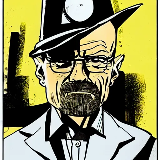 Prompt: walter white as a comic novel character in the style of corto maltese by hugo pratt