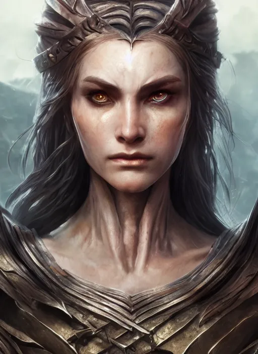 Image similar to female warrior, ultra detailed fantasy, elden ring, realistic, dnd character portrait, full body, dnd, rpg, lotr game design fanart by concept art, behance hd, artstation, deviantart, global illumination radiating a glowing aura global illumination ray tracing hdr render in unreal engine 5