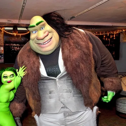 Prompt: hairy shrek being a pimp