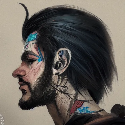 Prompt: punky beautiful boy profile picture by Greg Rutkowski, long hairs, asymmetrical, Organic Painting, geometric shapes, hard edges, graffiti, street art, trending on the artstation