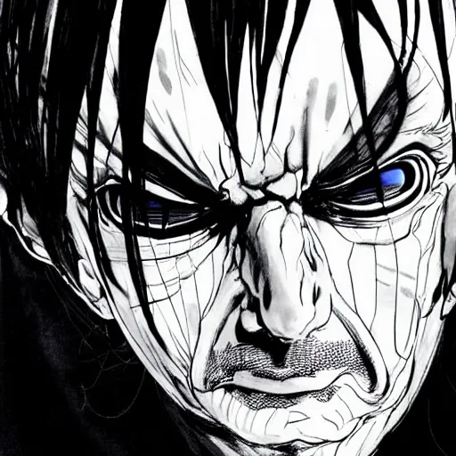 Image similar to Mr Bean looking sinister, by Tsutomu Nihei, highly detailed