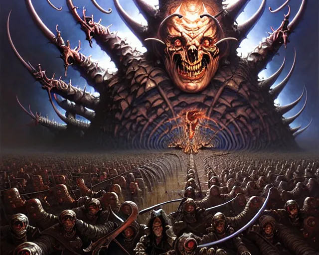 Prompt: the army of darkness and devils, fantasy character portrait made of fractals facing each other, ultra realistic, wide angle, intricate details, the fifth element artifacts, highly detailed by peter mohrbacher, hajime sorayama, wayne barlowe, boris vallejo, aaron horkey, gaston bussiere, craig mullins