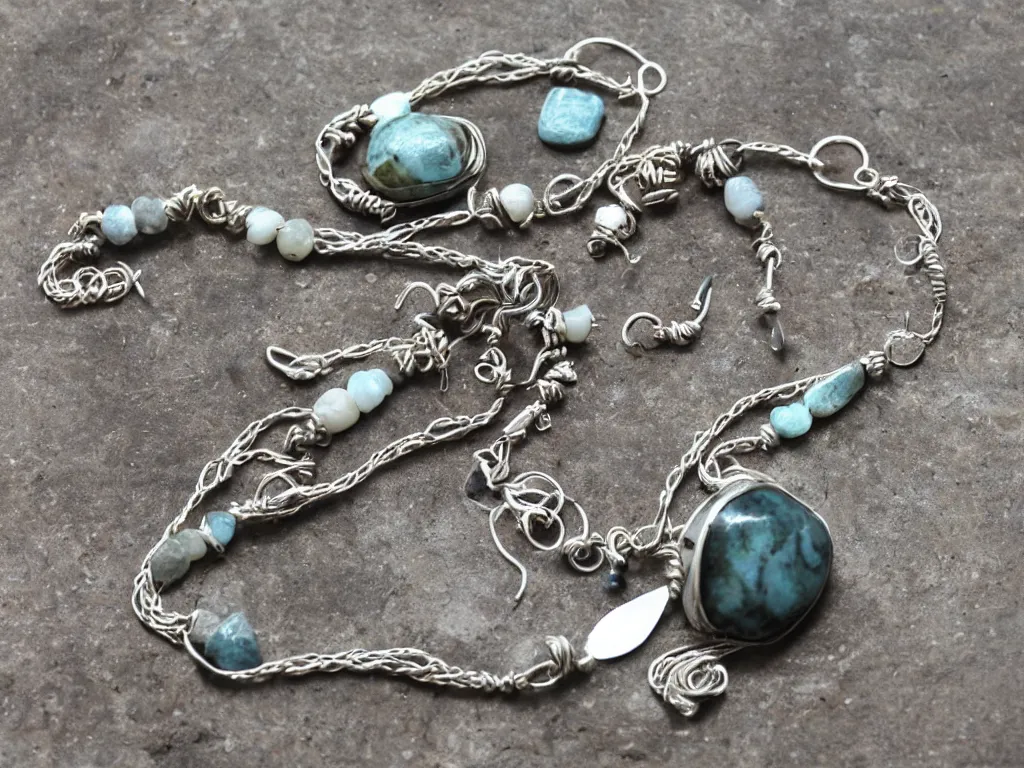 Image similar to rustic hand made jewelry hand crafted from silver and natural gemstones