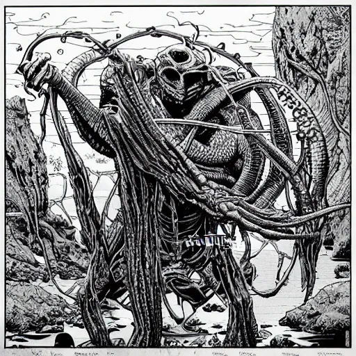 Image similar to “ bernie wrightson ” “ geoff darrow ” aquatic horror shape 1 0 2 4 x 1 0 2 4