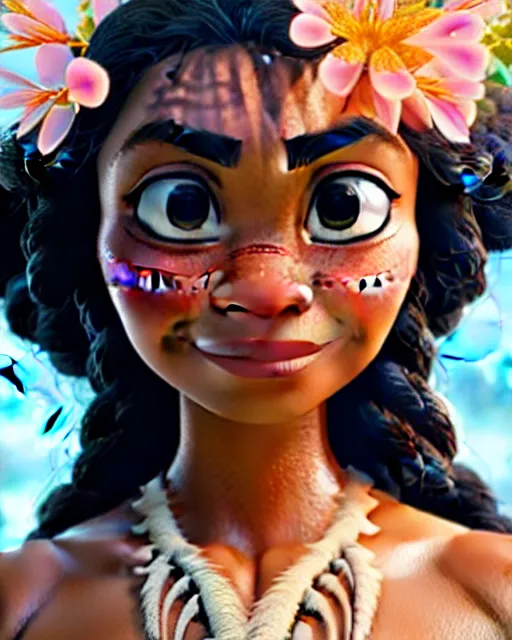 Image similar to moana, detailed perfect face, exquisite details, fire magic, mid view, design on a white background, by studio muti, greg rutkowski makoto shinkai takashi takeuchi studio ghibli