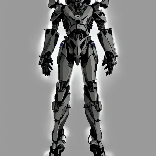 Image similar to very symmetrical!! armored knight concept power suit from zone of the enders video game, by miguel angel martinez monje, by vitaly bulgarov, by yoji shinkawa, by joss nizzi, by shoji kawamori, horizon zero dawn, bioware, mecha, deviantart, artstation, marmoset toolbag render, unreal engine