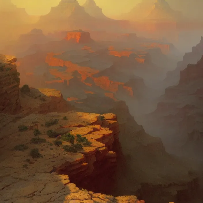 Prompt: a beautiful painting of a grand canyon by ivan aivazovsky and zdzisław beksinski and rene magritte and greg rutkowski and james gurney, in style of digital art. hyper detailed, sharp focus, soft light. octane render. ray tracing. trending on artstation