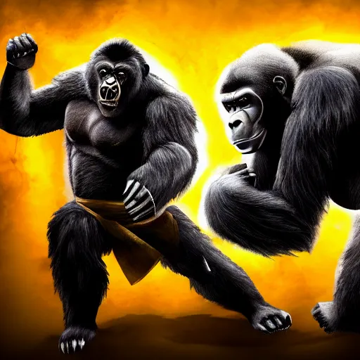 Image similar to a bear and a gorilla fighting in mortal kombat, highly detailed, 4 k