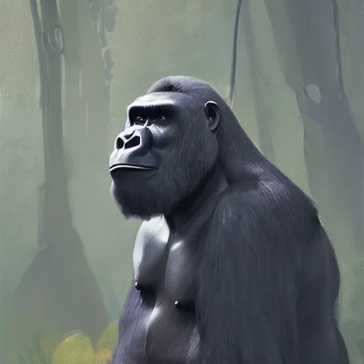 Prompt: A sculpture of a gorilla in the jungle , artwork by Sergey Kolesov