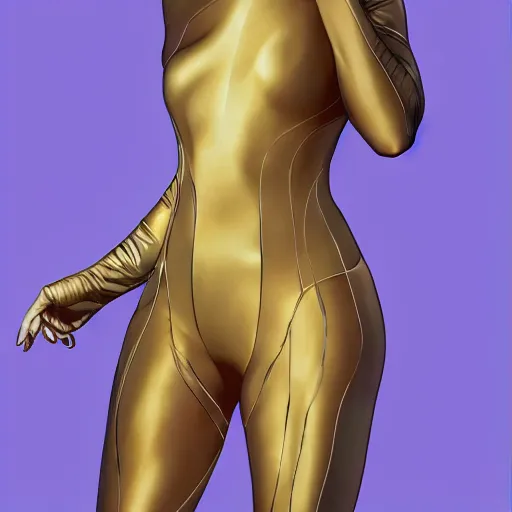 Image similar to full body portrait of addison rae wearing a skintight suit, large thighs, intricate, elegant, highly detailed, digital painting, artstation, smooth, sharp focus, illustration, art by artgerm and greg rutkowski and alphonse mucha, 8 k