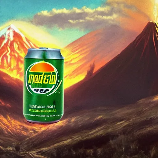 Prompt: Frodo throwing can of Mountain Dew into Mt Doom, photorealistic, film