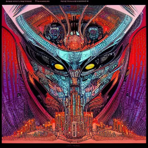 Image similar to beautiful album cover design by Philippe Druillet, digital art