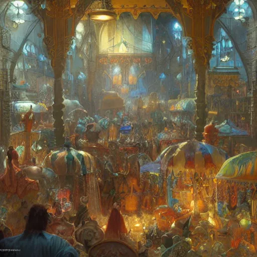 Prompt: The great Bazaar, fantasy art by Donato Giancola, Craig Mullins, digital art, trending on artstation