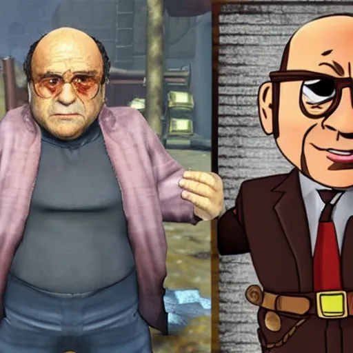 Image similar to Danny devito in the style of fallout: New Vegas game